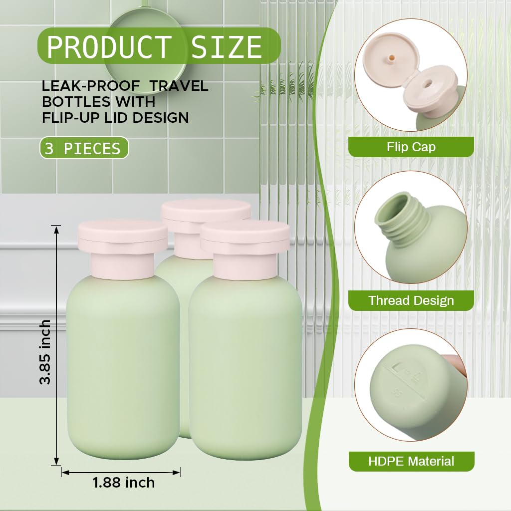MAYCREATE Travel Bottle Kit for Toiletries with 3pcs 100ml Soft PE Leakproof Bottles and Pouch
