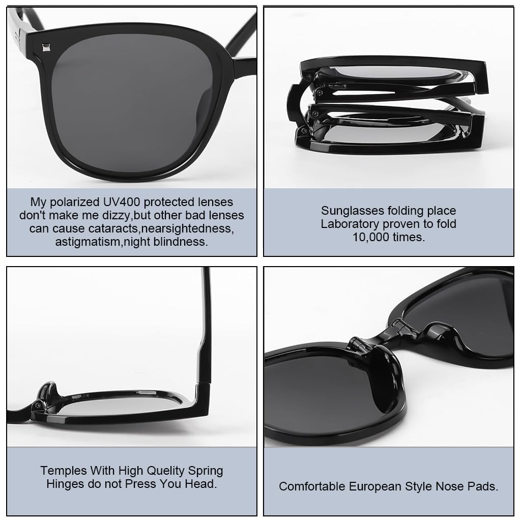 PALAY Sunglasses for Daily Wear with Polarized UV400 Lenses and Folding Design | Unisex Travel Set