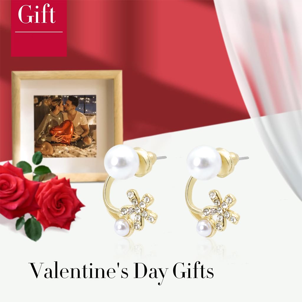 Zibuyu Earrings for Women featuring Floral Pearl and Rhinestone Design with Golden Alloy Finish | Elegant Gift Jewelry