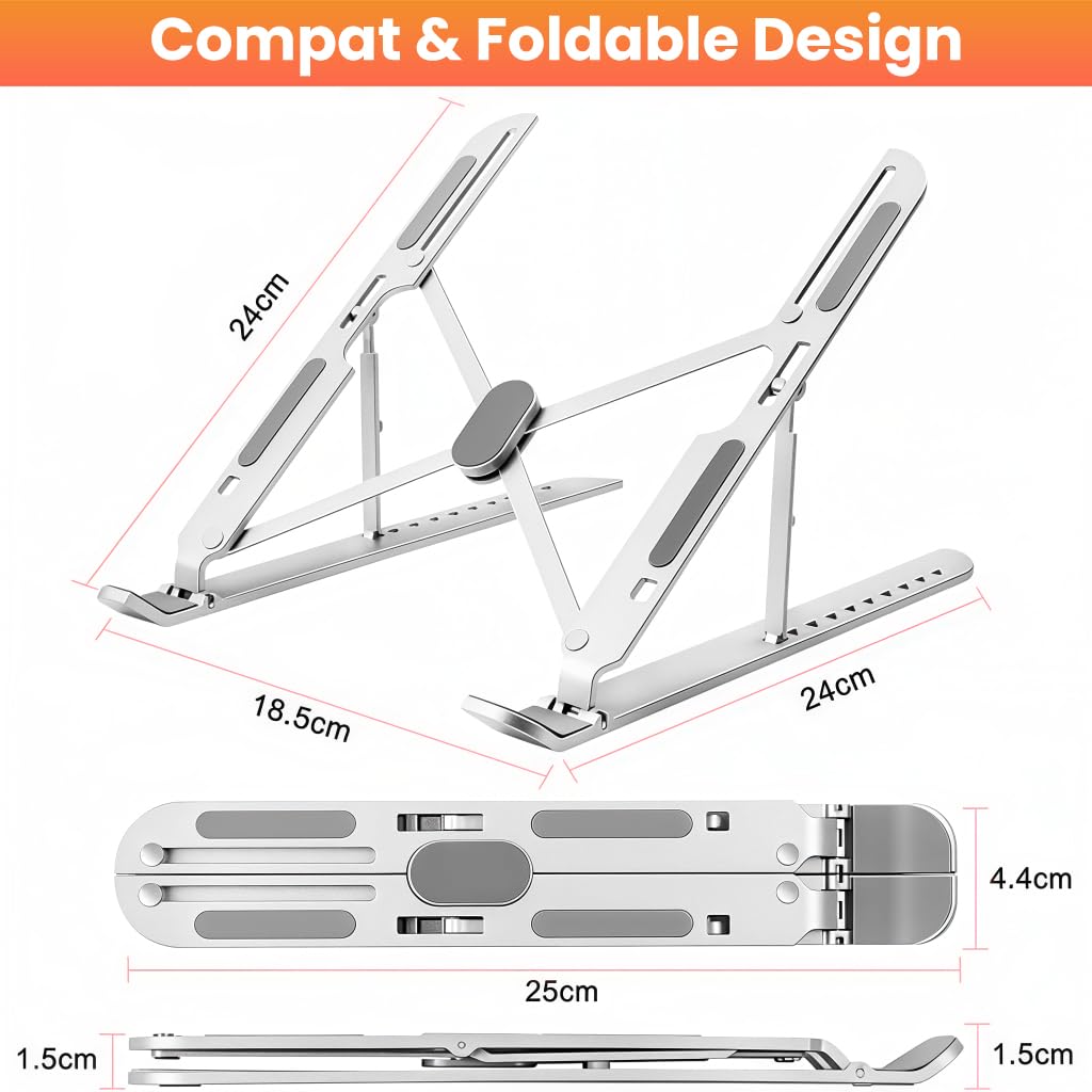 ZORBES Laptop Riser Stand with 10 Height Levels for Desk Use featuring Ergonomic Aluminum Design