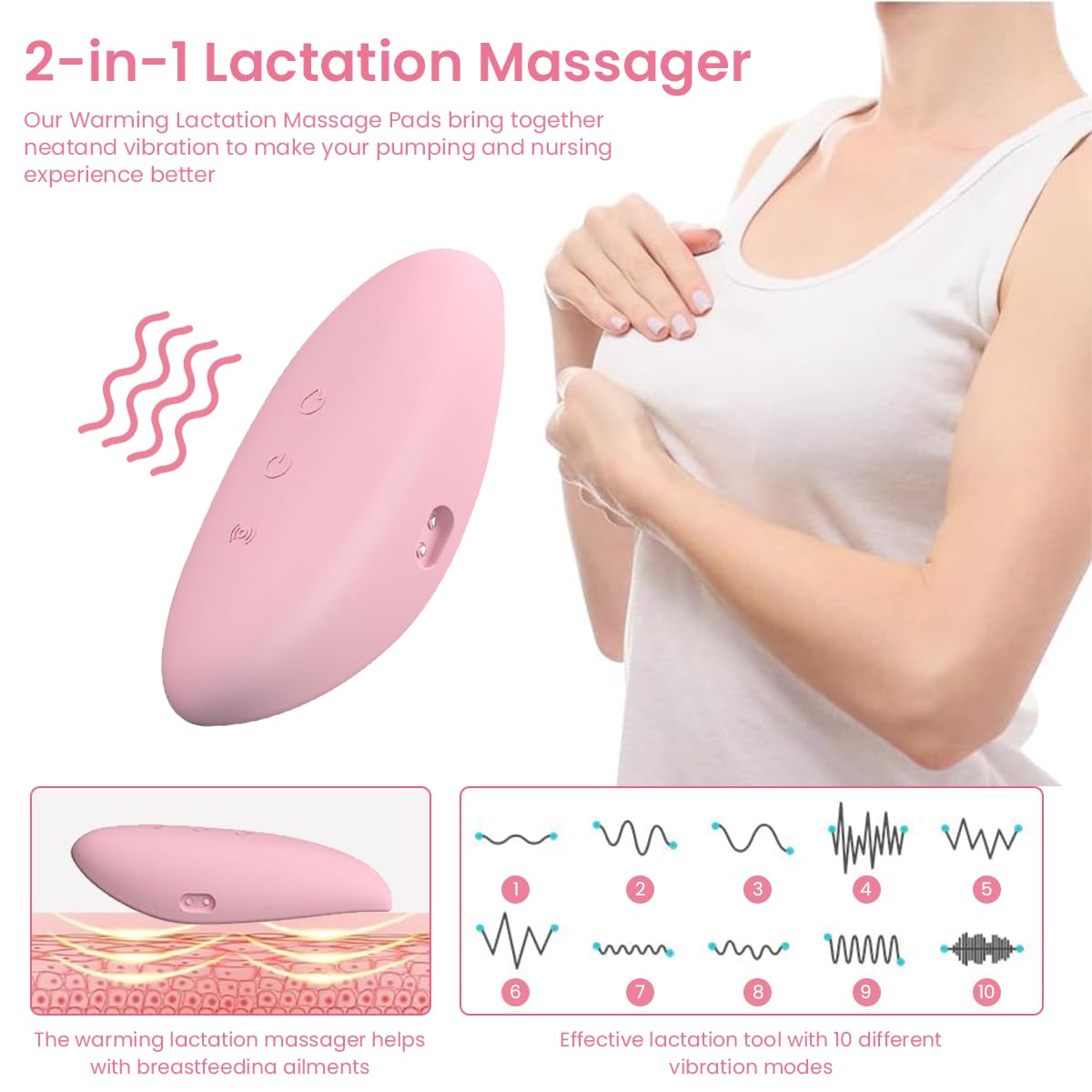 SNOWIE SOFT® Lactation Massage with Heat Breast Massager for Breast Feeding Breast Dredging Accerate Milk Production Heating Breast Vibrant Massager with 3 Viberation Modes, Adjustable Temperature