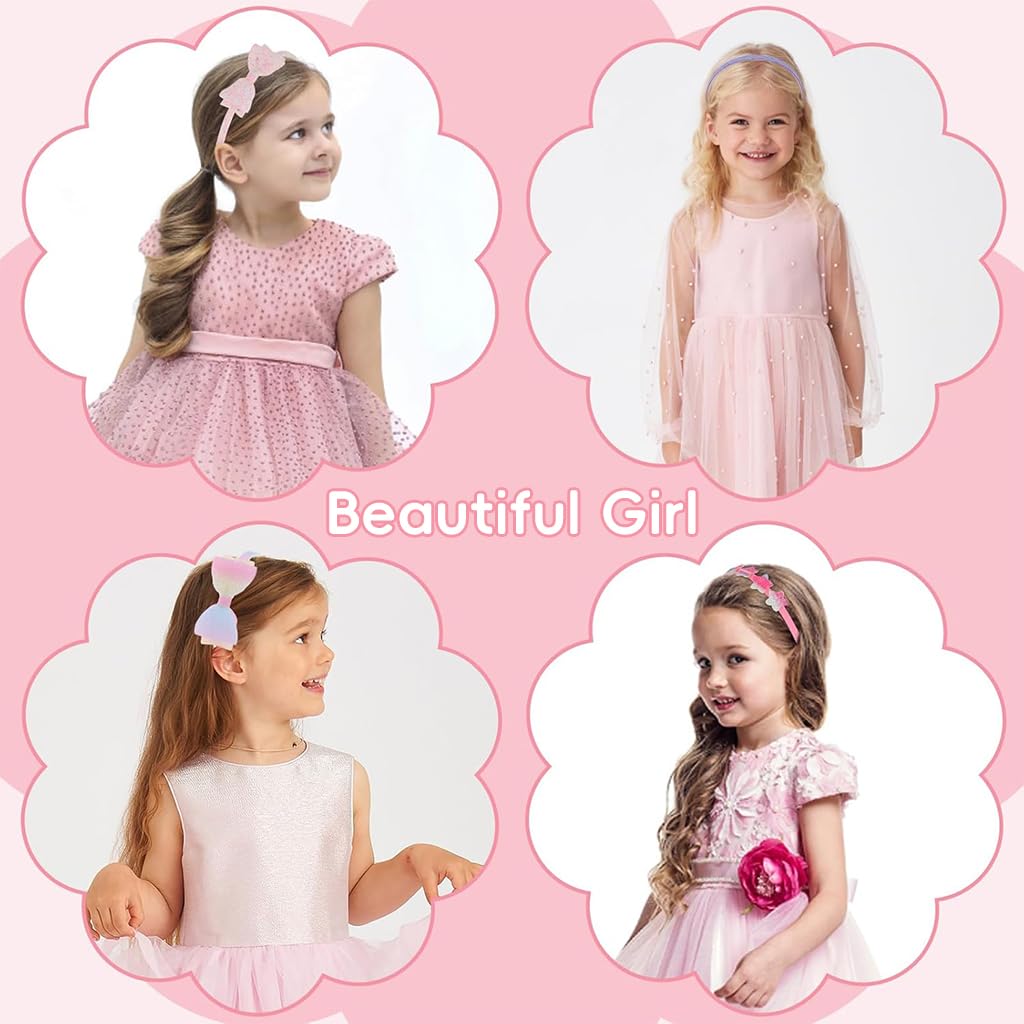 ZIBUYU Hair Band Set for Girls Kids featuring Heart Star Bow Charms | 6Pcs Rainbow Glitter Headbands 5.1in