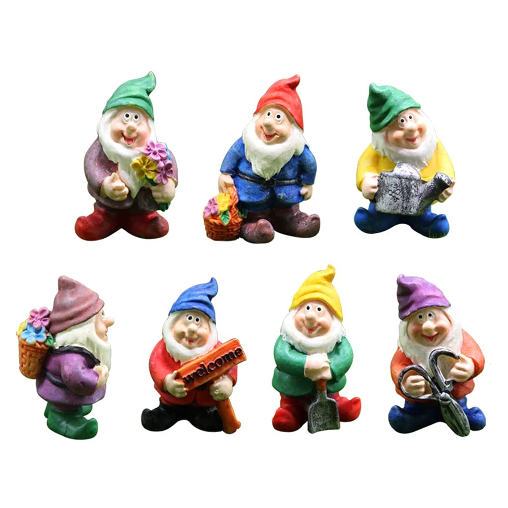 HASTHIP Fairy Garden Miniature Gnomes Set for DIY Decor featuring 7 pcs 6.5×6×9 cm Resin Figures | Cute Dwarf Figurines for Home and Garden