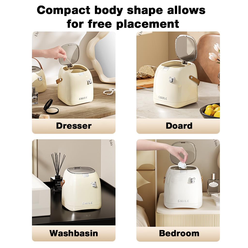 HASTHIP Desk Waste Bin for Office and Dorm featuring Lid and Handle 2L ABS PET | Easy Cleaning