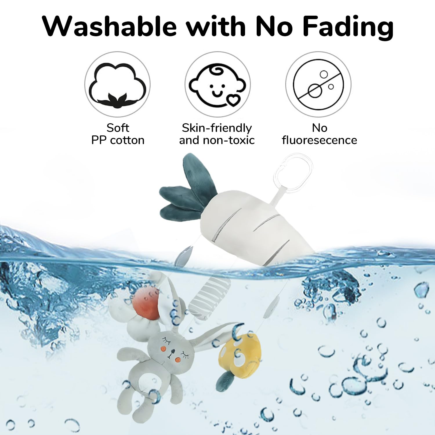 SNOWIE SOFT Rabbit Plush Baby Toy for Crib and Stroller with Squeaky Device | Low Saturation Soothing Colors for Newborns