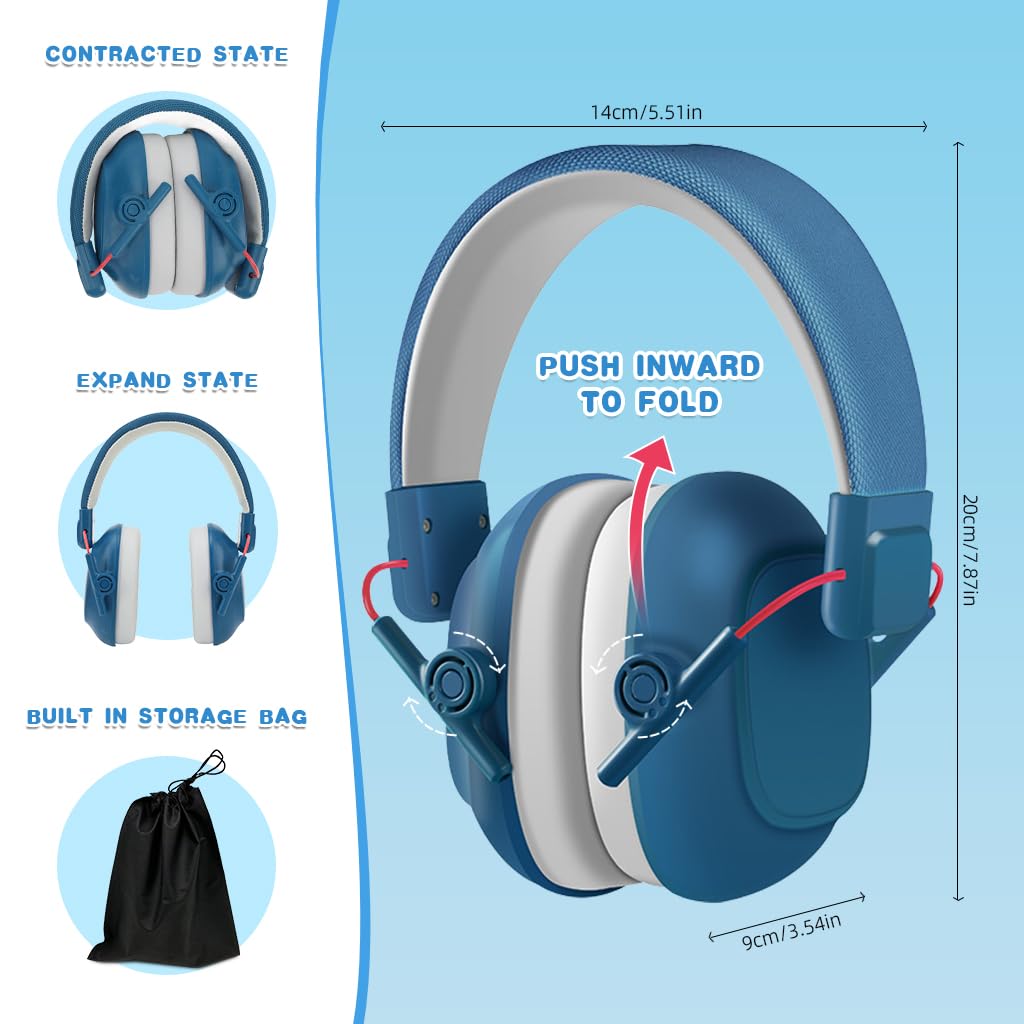 SNOWIE SOFT® Noise Cancelling Headphones for Kids Teens, 25dB Safety Noise Reduction Ear Muffs for Autism Sensory & Concentration Aid, Ear Hearing Protection Travel Noise Cancelling Ear Muffs, Blue