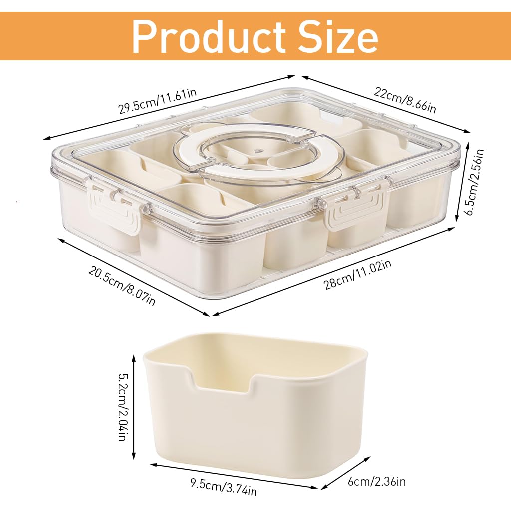 HASTHIP Kitchen Seasoning Powder Box with 8 Compartments 28x21x6.5cm and Leak-Proof Lid