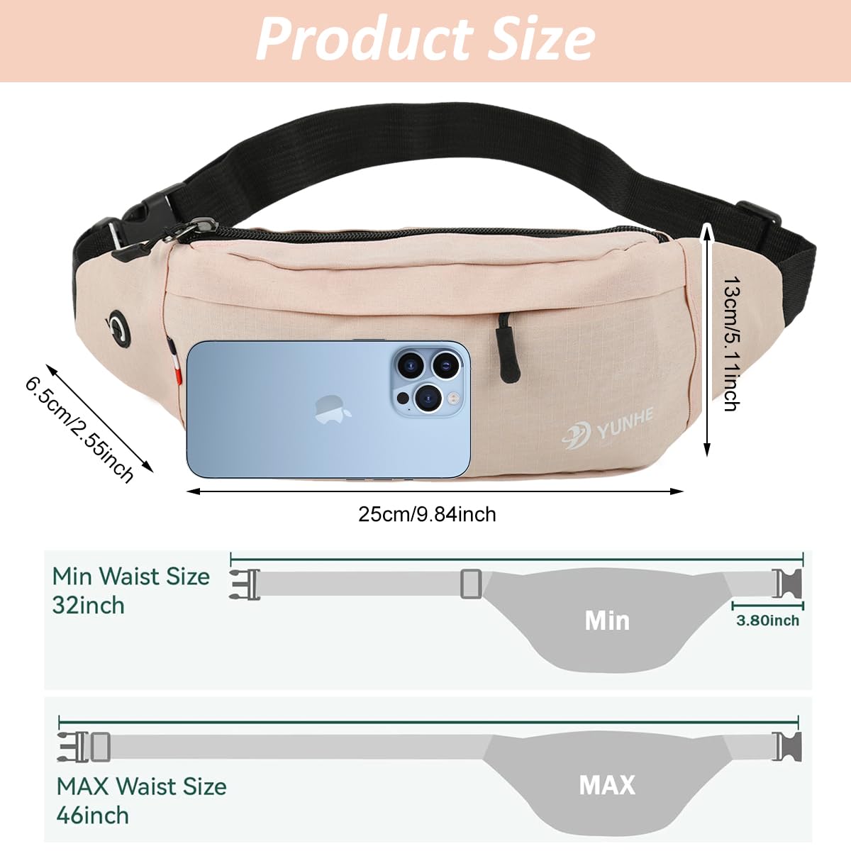 GUSTAVE Waist Bag for Man with Dual Layer Zippered Storage and Lightweight Polyester | Pink Crossbody for Running and Travel