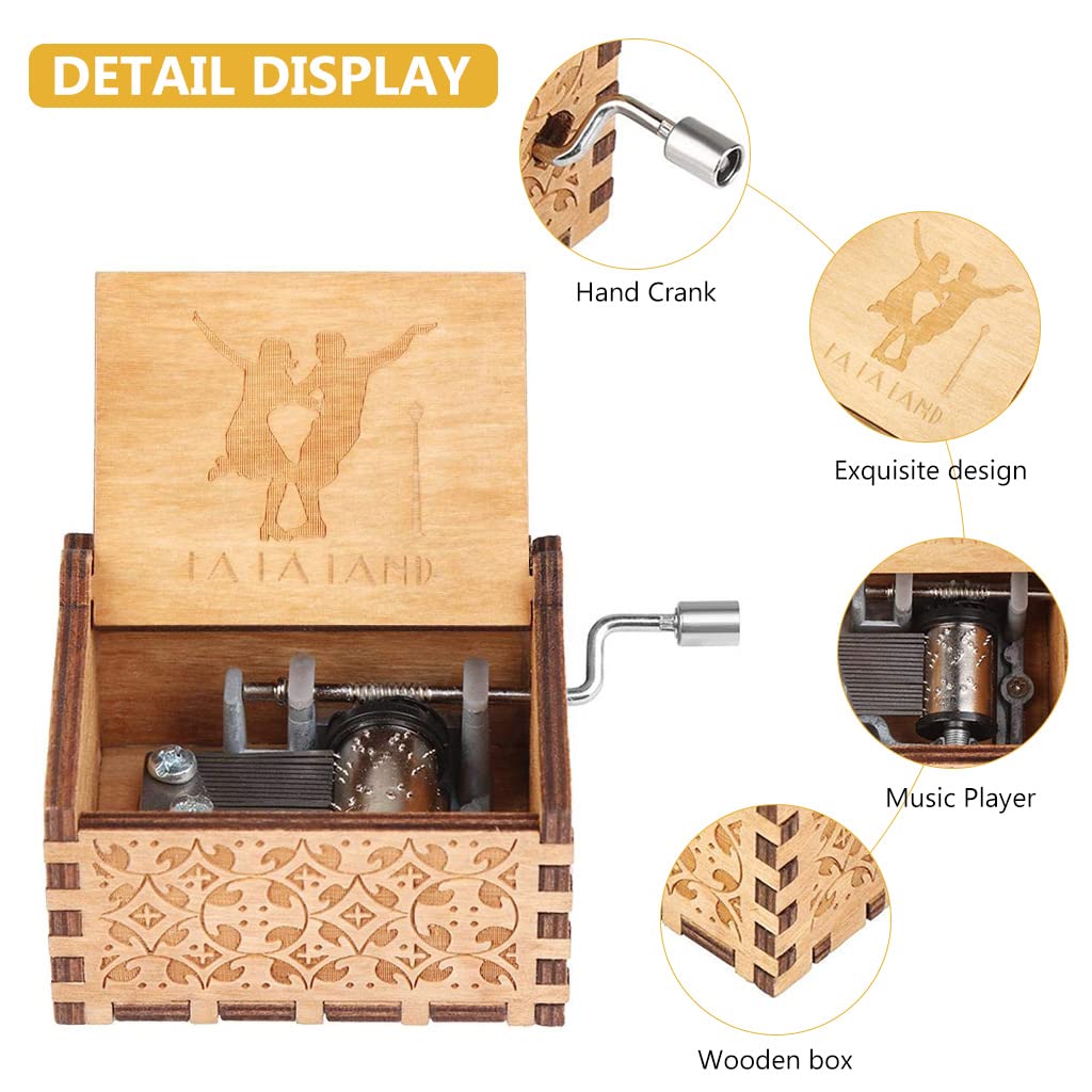 PATPAT® Music Box La La Land Hand Crank Wooden Musical Box, Antique Engraved Musical Toys for Loved One - Gifts for Lover, Boyfriend, Girlfriend, Husband, Wife Valentine's Day/Anniversary