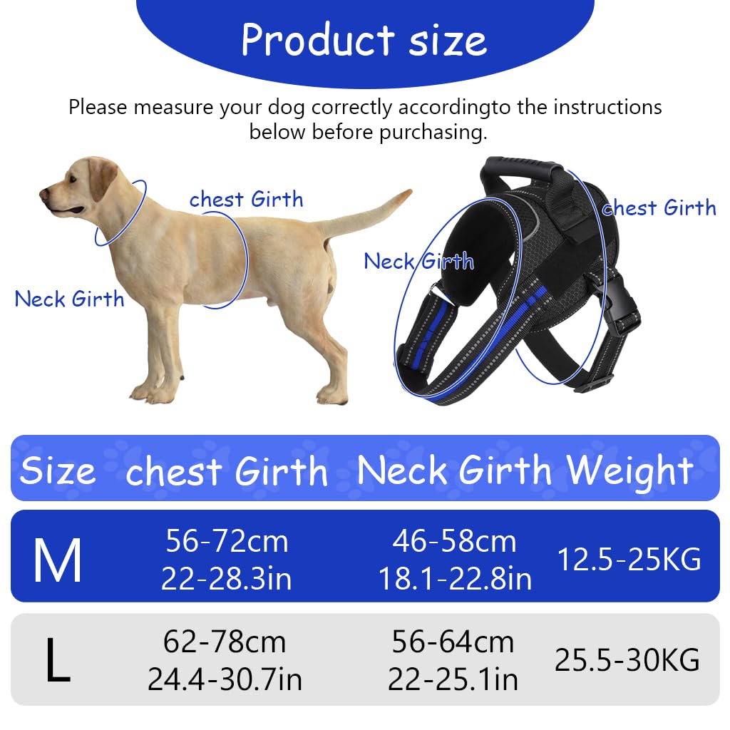 Qpets® Dog Vest Dog Harness for Large Dog with 1.5m Dog Leash Dog Harness with Pulls Handle for Guide Dog, Large Dog, Adjustable Dog Vest Harness with Quick Release Buckle (Suitable 18-33kg)