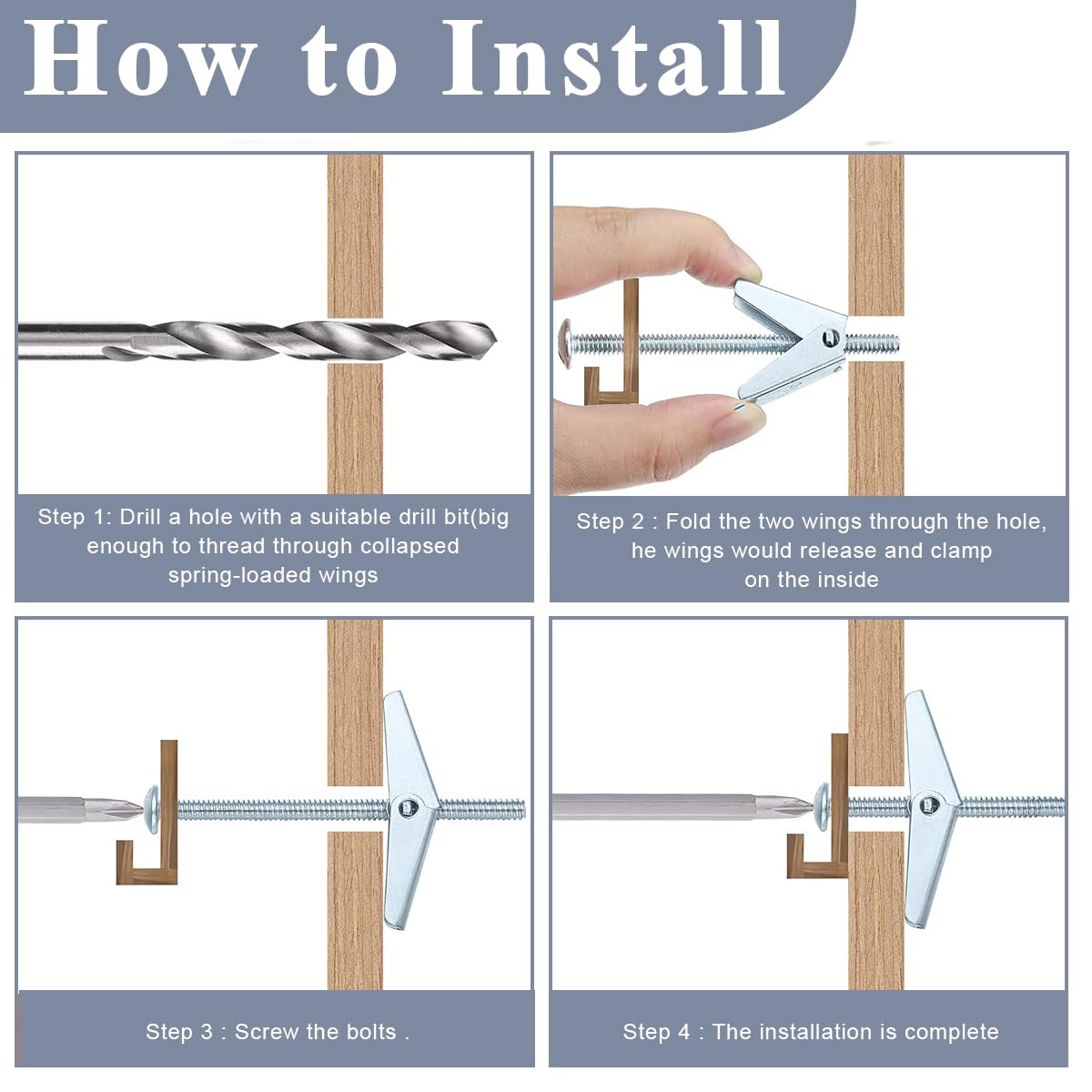 Serplex Butterfly Anchors Toggle Bolts for Drywall with Spring Wing Toggle | 24Pcs Carbon Steel Set