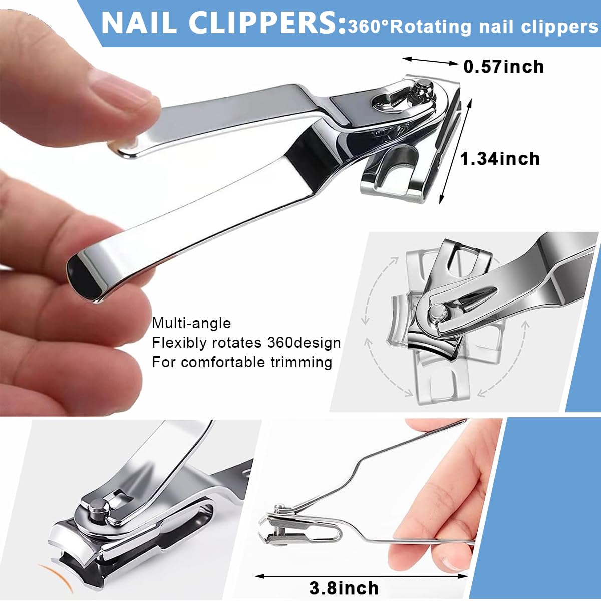 MAYCREATE® 7pcs Toenail Clipper Kit for Ingrown Nail Thick Toenails Clipper Kit with Nail File, Rotatable Nail Clipper, Manicure Pedicure Kit Stainless Steel Toe Nail Clipper for Men Women