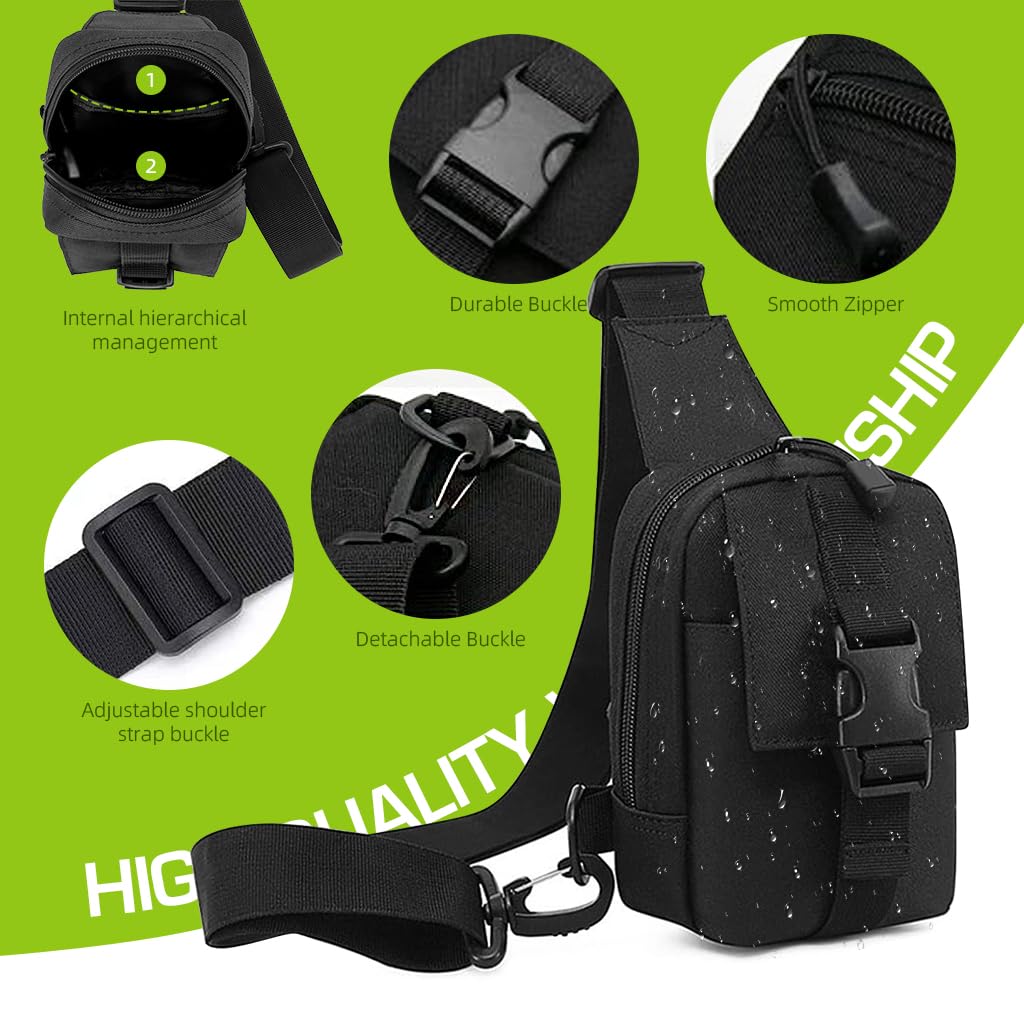 GUSTAVE Small Sling Bag for Travel and Hiking with Multi Layered Pockets and Waterproof Nylon | Black Crossbody for Men