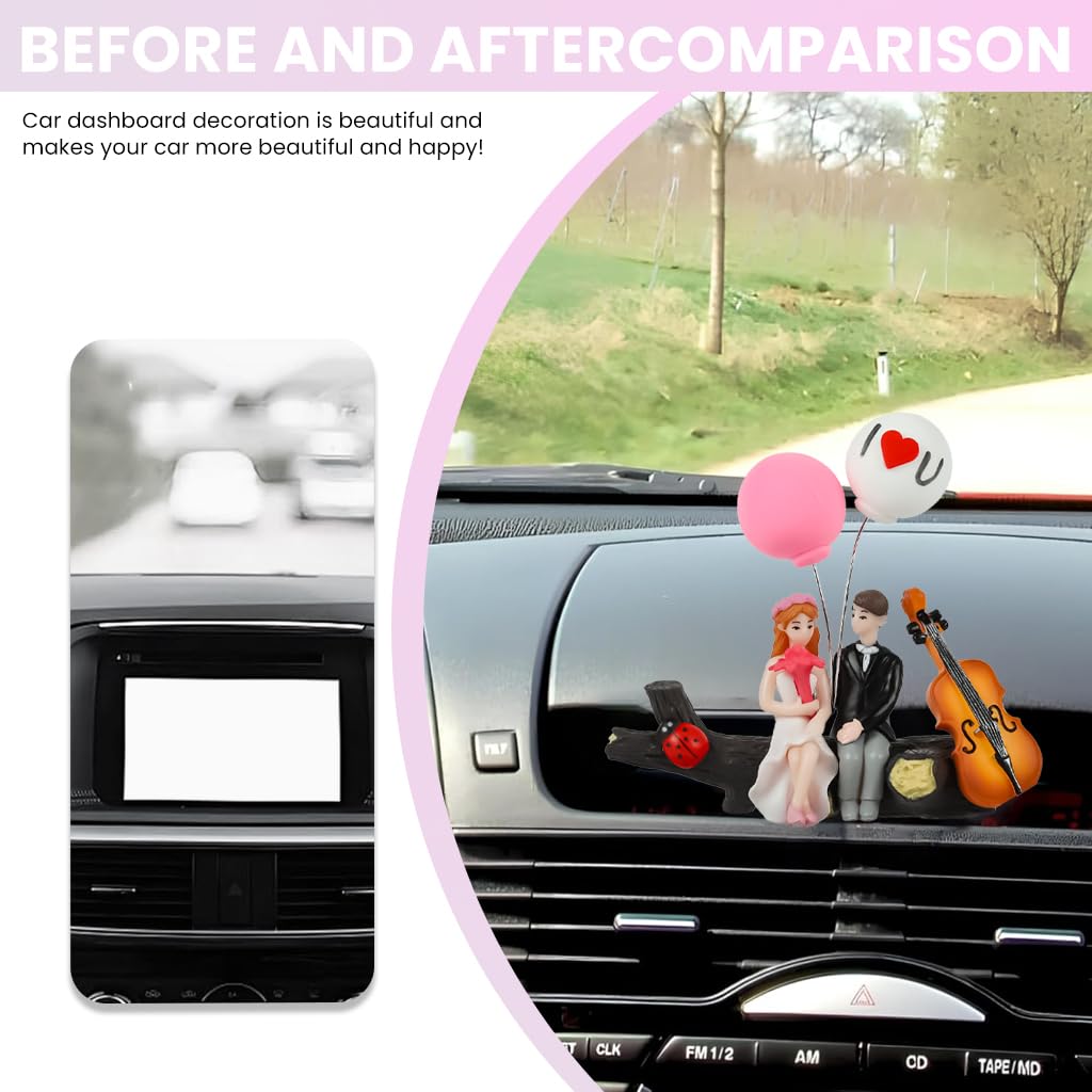 Zibuyu Cute Cartoon Car Decoration for Dashboard featuring Seamless Tape | 10x9x3cm Resin Couple Figurines