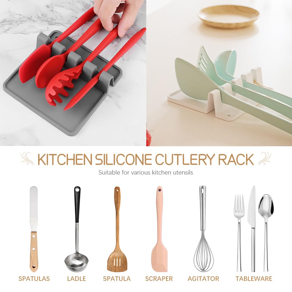 Supvox Silicone Utensil Holder for Kitchen Counter with 4 Slots and Drip Pad | 2Pcs BPA-Free Spoon Rest