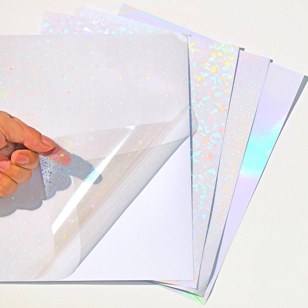 HASTHIP Vinyl Holographic Sticker for Laptop Car and Phone featuring 20 Sheets 8.5x11 in | 4 Styles Self Adhesive Lamination Paper