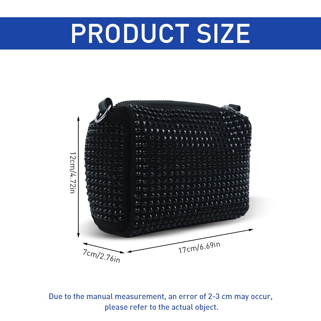 ZIBUYU® Women Evening Bag Shoulder Bag Small Shoulder Bag Chain Bag Soft Handbag Black Diamond-Embellished Shoulder Bag Daily Bag Evening Bag with Metal Chain Strap