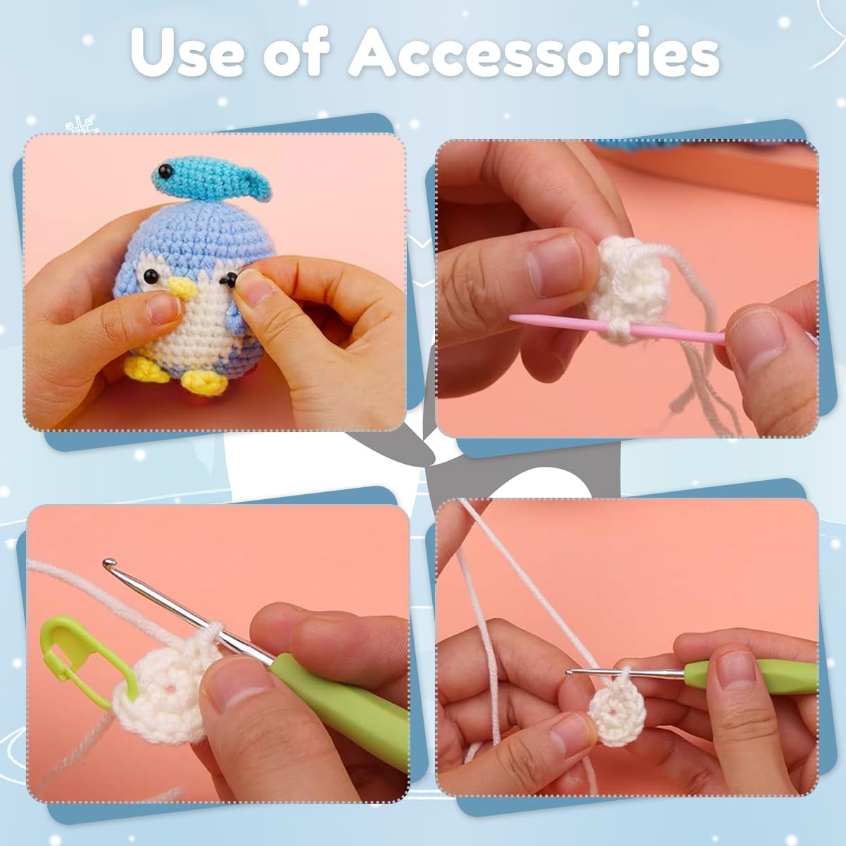 PATPAT Crochet Kit for Beginners with Needles and Yarns featuring Stuffed Penguin DIY Gift Set