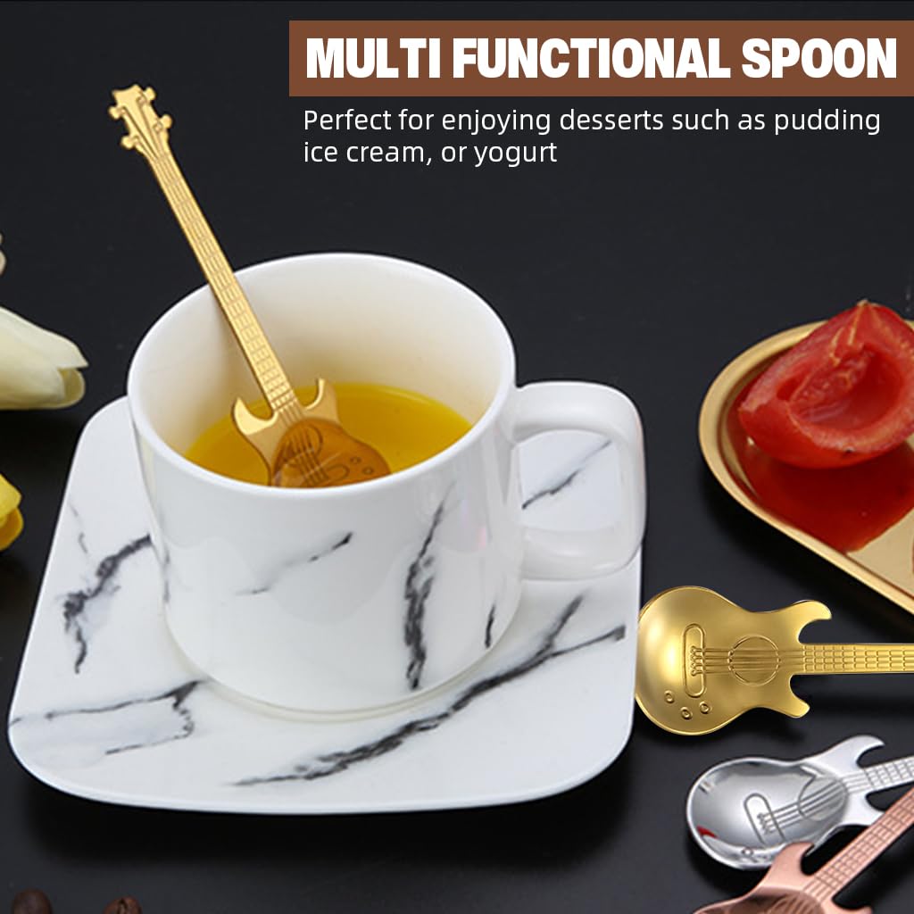 Supvox Coffee Spoons for Coffee and Tea with 4.7 in Guitar Shape 304 Stainless Steel | Pack of 3