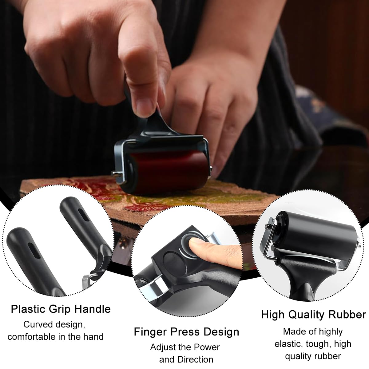 Serplex Inking Plates Rollers for Printmaking with Ergonomic Handle and 2.36 & 3.94 in Sizes