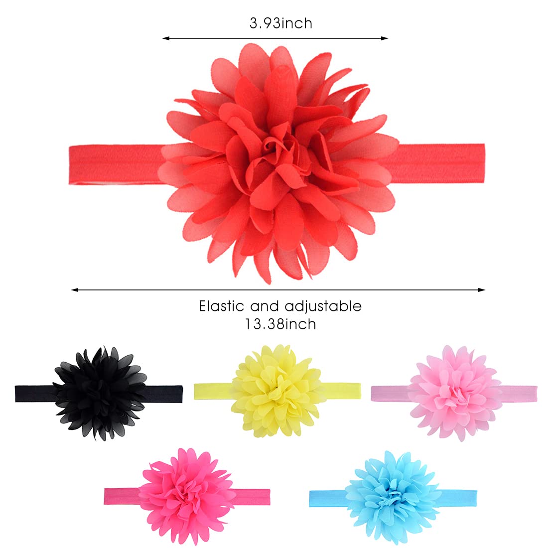 ZIBUYU Headbands for Baby Girls with Soft Nylon Elastic | 6‑Piece Floral Hair Accessories