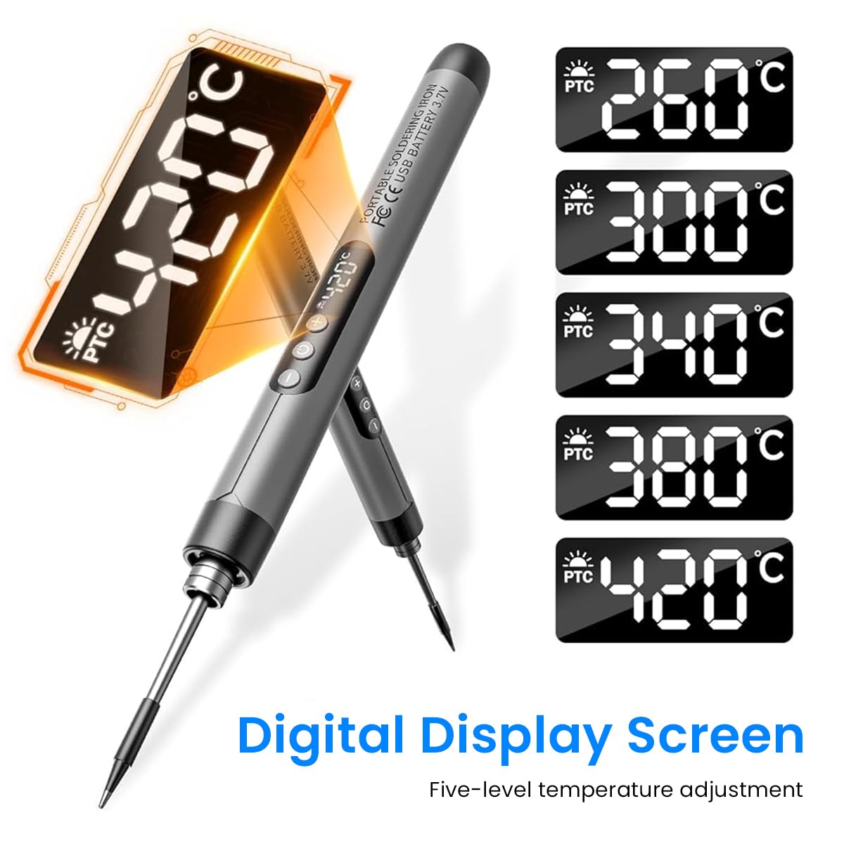 Serplex LCD Soldering Iron Tool Kit for Electronics Repairing with 1000mAh Battery & Adjustable Temperature | Portable Cordless Design for DIY Projects