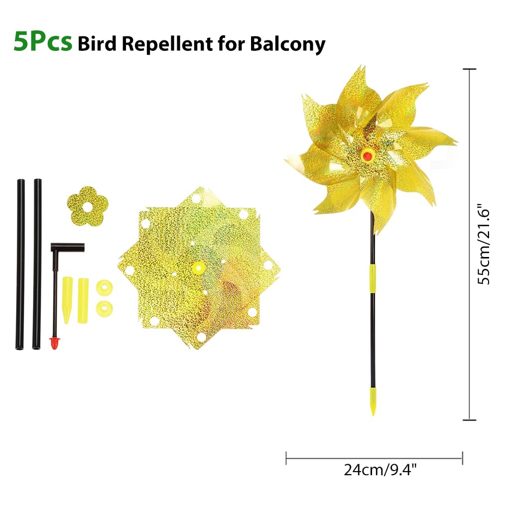 Optifit Reflective Pinwheel Garden Set for Bird Deterrence with Glittering Golden PET Blades 21 in | Decorative Lawn and Flower Bed Spinner