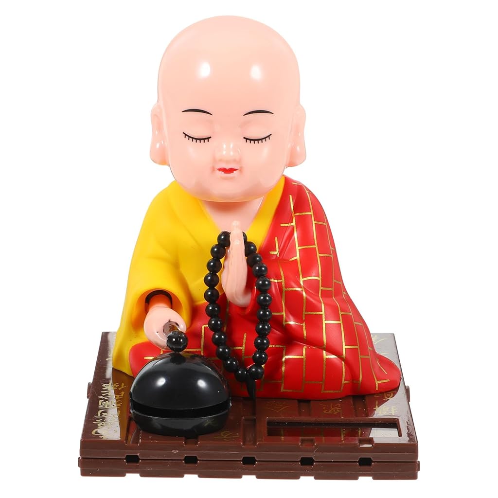 HASTHIP® The Young Monk nodded and Knocked on The Wooden Fish car with Solar Energy. Home Decorations and Ornaments Inside car-Red