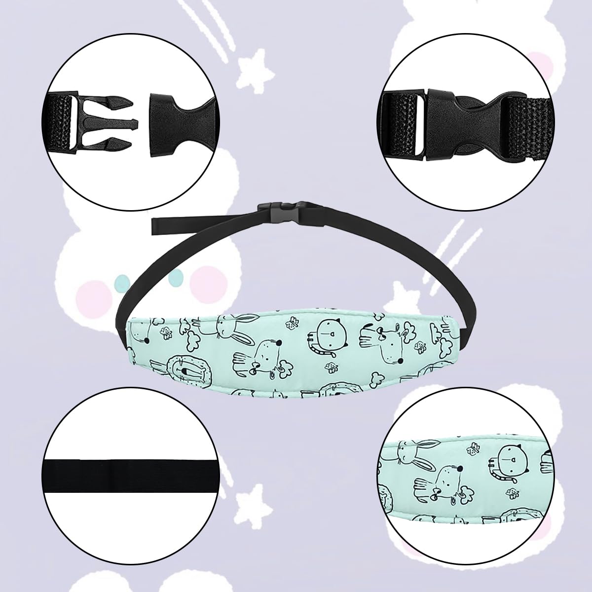 SNOWIE SOFT Baby Head Support Band for Car Seat with Adjustable Elastic Strap | 2pcs Cotton Pad