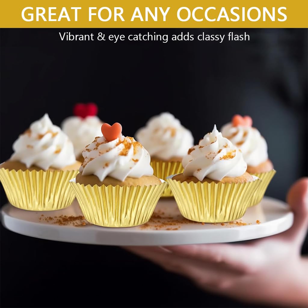 Supvox Mini Foil Baking Cups 100 Pcs for Muffins and Cupcakes with 4.8 cm Base | Gold PVC Reusable Liners