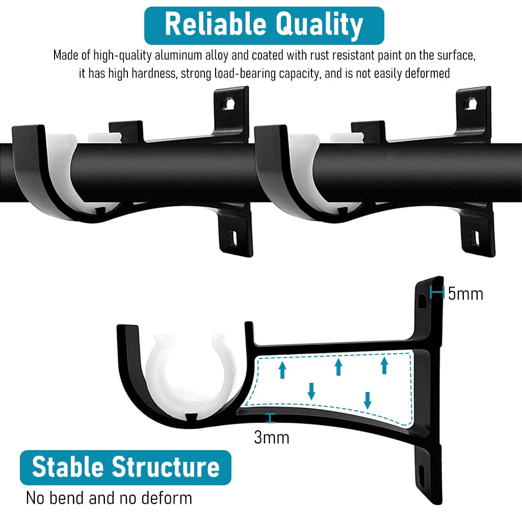 HASTHIP Curtain Rod Brackets for 1 inch Rods with Screw Mount Support | Aluminium Alloy Black 2 Pcs