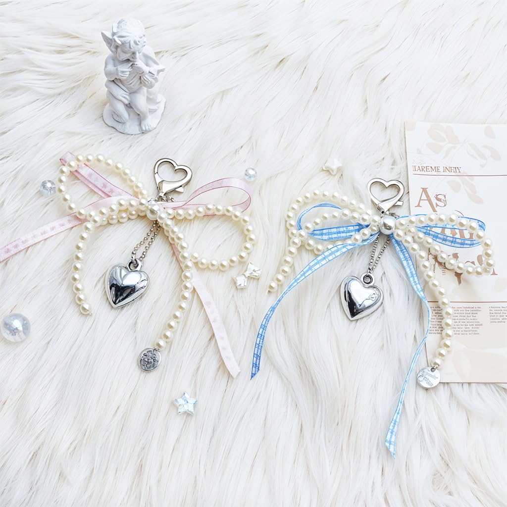 ZORBES Pearl Bow Charms for Bags and Phone Straps featuring Faux Pearl Beading | 6PCS Set