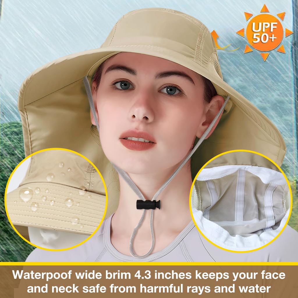 GUSTAVE® Ultra-Light Sun Hat for Women With Wide Brim & Neck Flap, UPF 50+ Protection, Adjustable Chin Strap, Breathable Side Mesh - Perfect For Hiking, Fishing & Gardening, Fits 22-24