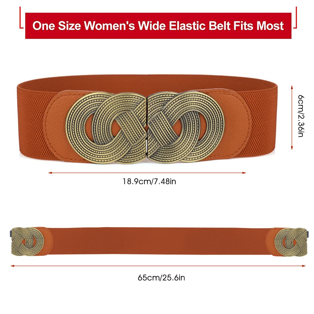 Zibuyu Waist Belts for Women featuring 7.48 in interlocking buckle and light brown elastic | ideal for dresses and jeans