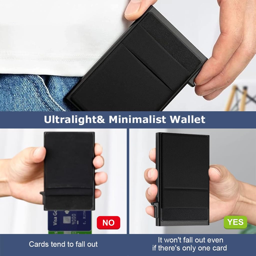 GUSTAVE Pop Up Card Holder for Travel with Push Up Mechanism and RFID Blocking | 3.8x2.5 in Aluminum Slim Wallet for Men