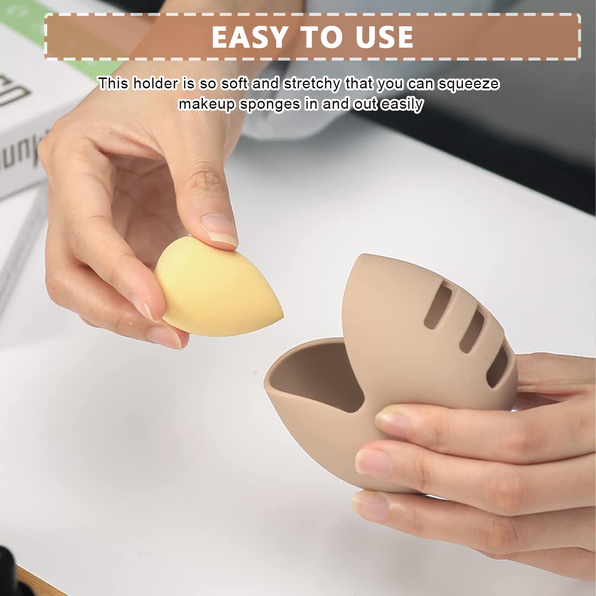 MAYCREATE® Makeup Sponge Holder Case Cute Silicone Beauty Blender Sponge Holder Breathable Cosmetic Make Up Blender Storage Travel Case (Khaki)