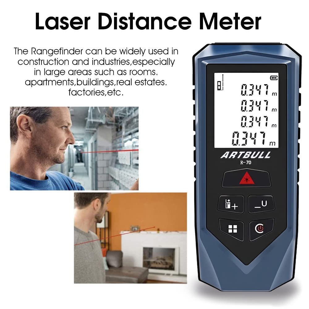 Serplex Laser Measuring Tape, 70m /229ft Laser Measure Device, ¡À 2mm Precise Digital Laser Measuring Device with Area Volume Pythagorean Calculation, LCD Backlit, Battery Powered, with Storage Pouch