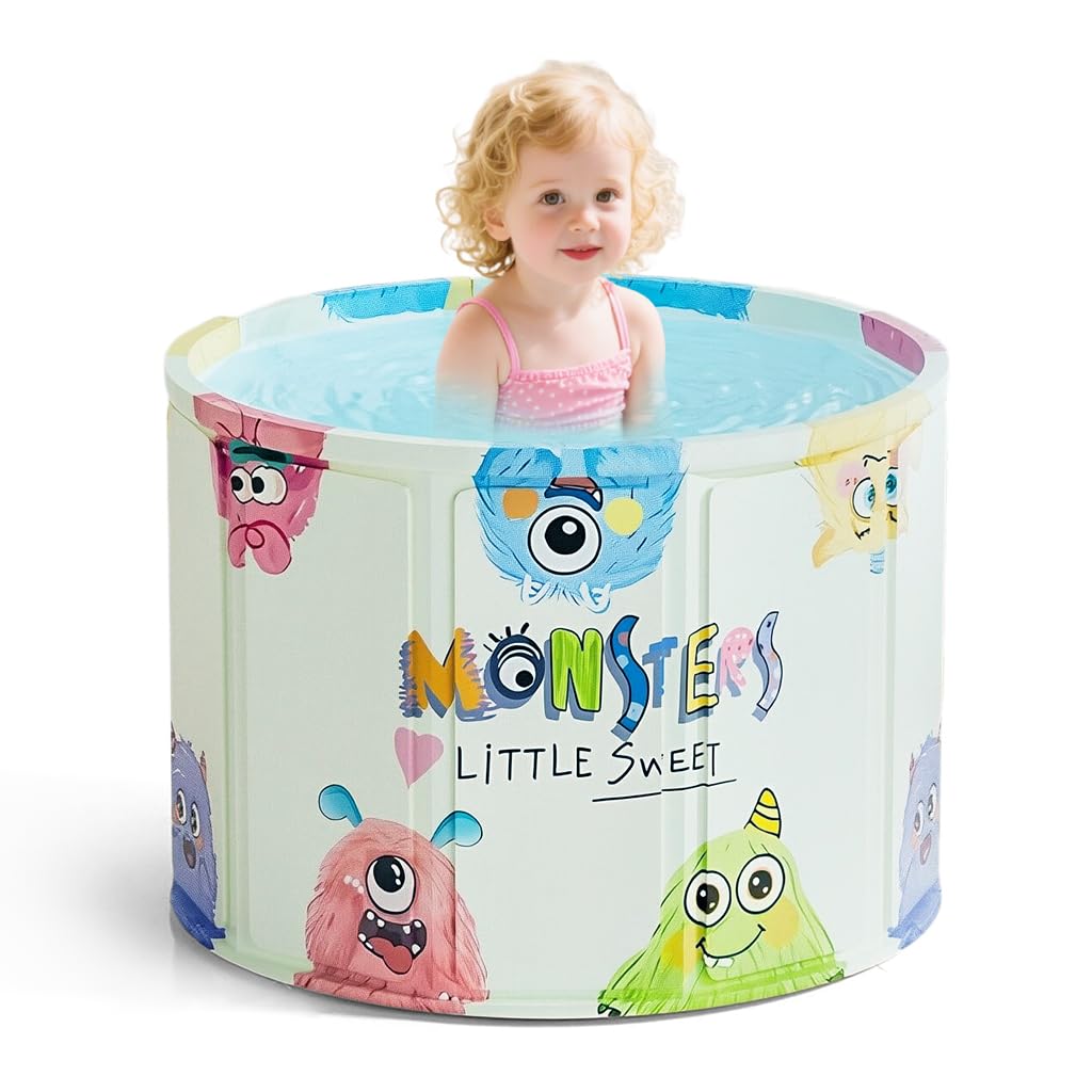 HASTHIP Folding Bath Tub for Toddlers with 10 Panel Design and Drainage Pipe | Beige Silicone 21x15 in