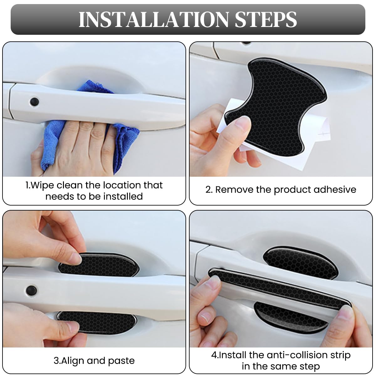 STHIRA Car Door Protector Guard Set with 16PCS Handle Bowl Covers in Black Carbon Fiber Pattern