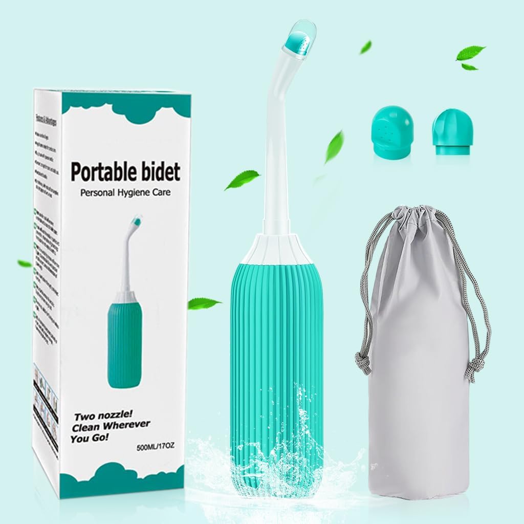 HANNEA Portable Travel Bidet for Personal Hygiene with 500ml Bottle and 2 Nozzles | Green