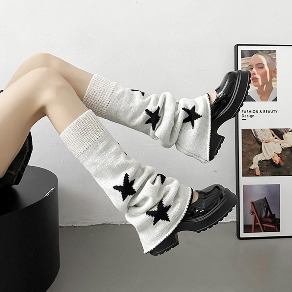 SANNIDHI Leg Warmers for Women featuring Elastic Anti Slip Fit and 20.4 in Length | Y2K Star Print Knit Socks for Winter