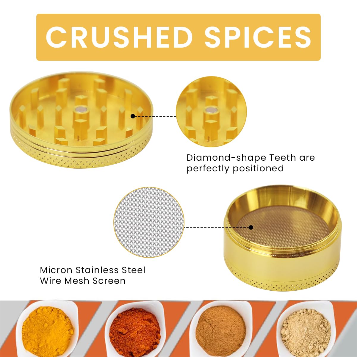 HASTHIP Herb Grinder for Spices and Herbs featuring 4 Layer Design with Zinc Alloy Gold Finish