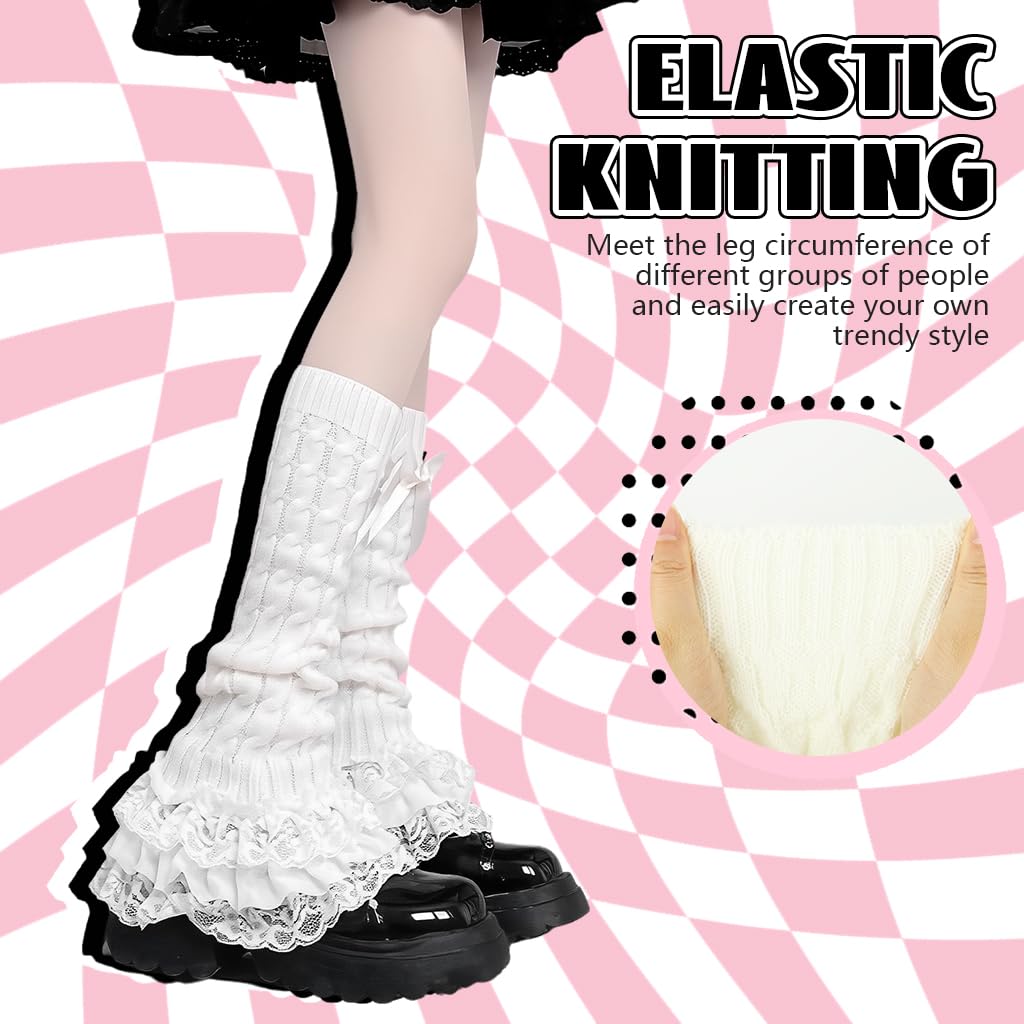 SANNIDHI Leg Warmers for Women featuring 18 in Knit Design with Bow and Floral Lace Trim