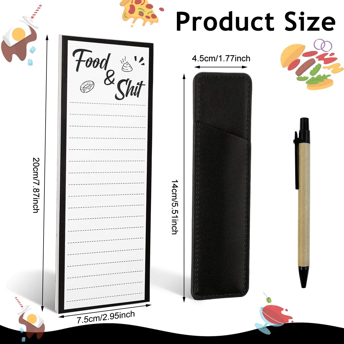 Climberty® Grocery Shopping List Fridge Magnet with Marker, 50-Sheet Magnetic Kitchen Grocery List Note Pads, Magnetic Pu Leather Marker Pouch for Shopping and to Do Lists (Black)