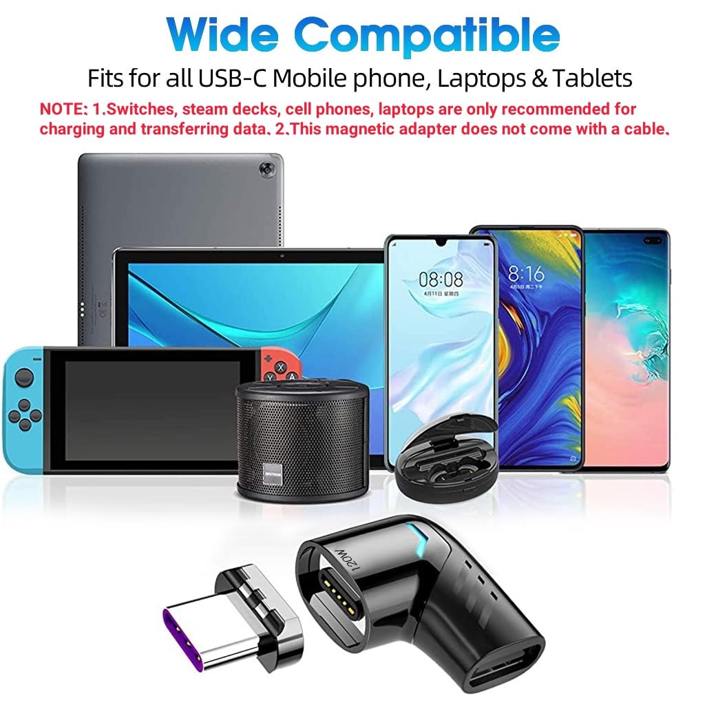 Verilux Magnetic USB C Adapter for Laptops and Smartphones featuring 120W PD Fast Charging | 90° Zinc Alloy Connector