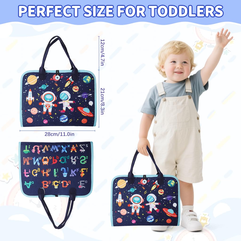 SNOWIE SOFT Busy Board for Toddlers featuring 10 Page Space Theme Felt Book | Travel Toy
