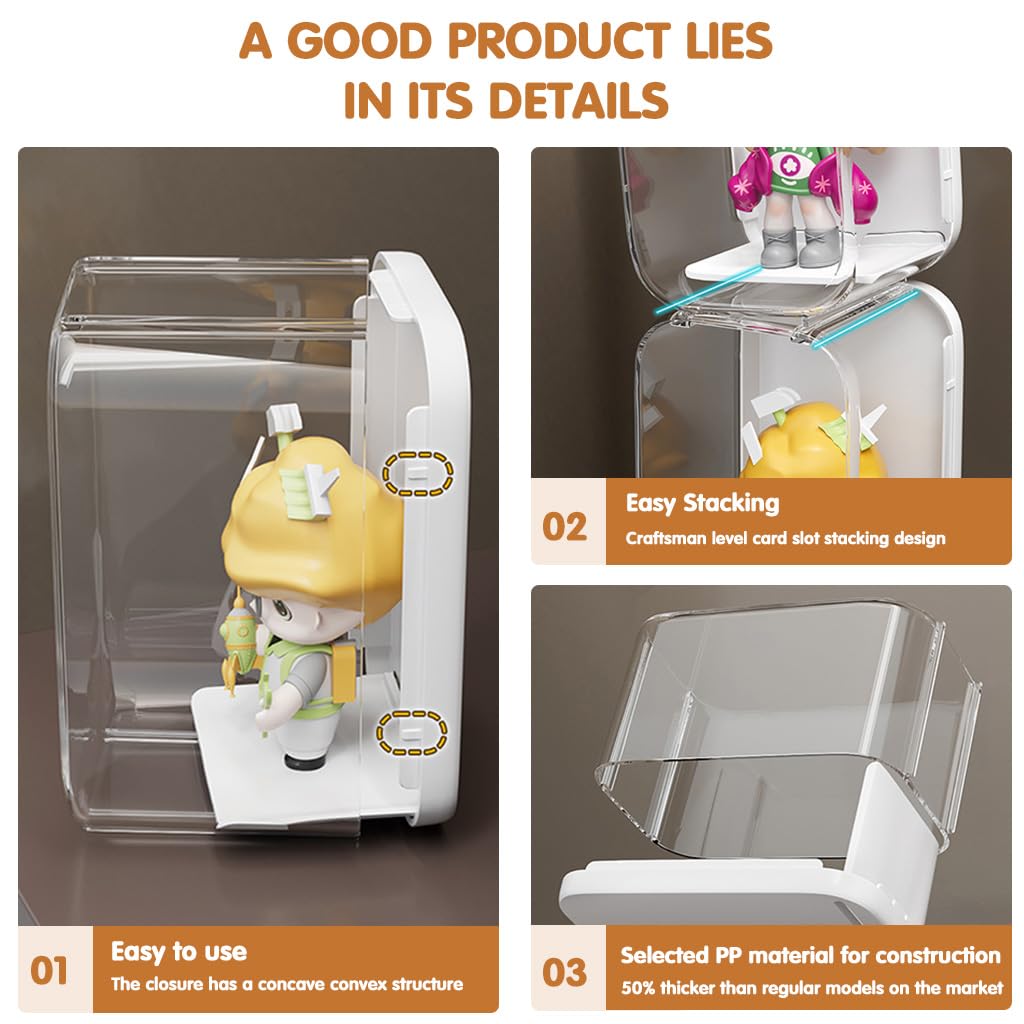 HASTHIP Display Case for Figures with Stackable Design and Clear Acrylic Boxes Set of Six