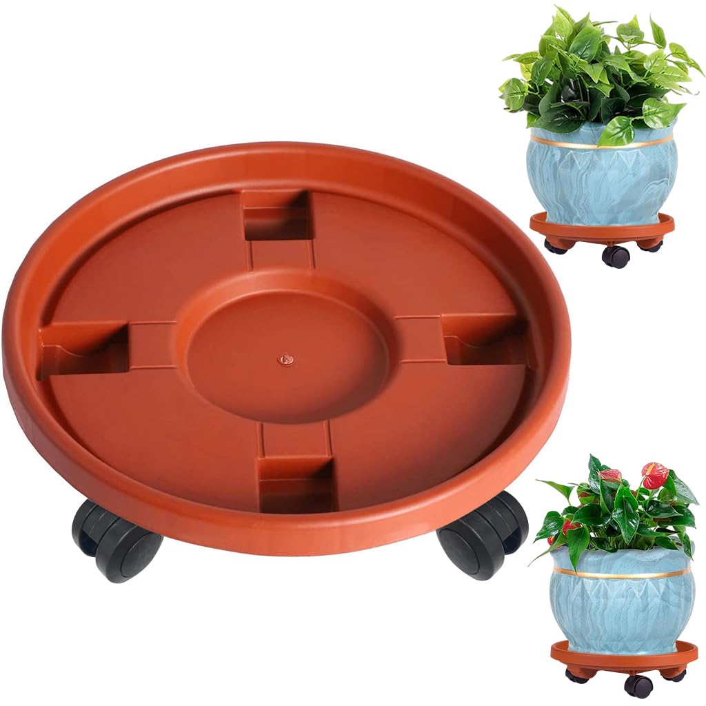 HASTHIP® 30cm Plant Pot Stand with Wheels, Thicken Heavy Movable Round Plant Caddy and Multipurpose Trolley for Plant Pot, Cylinder