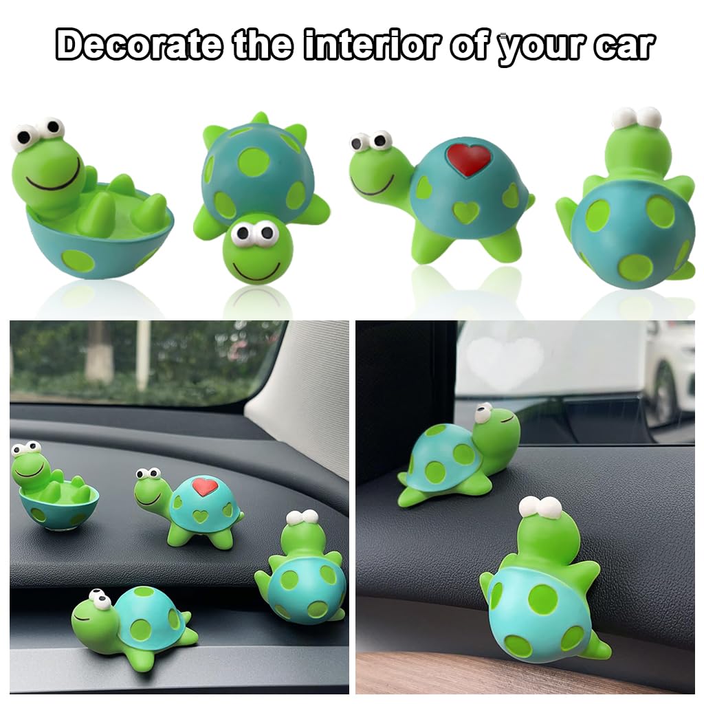 Zibuyu Mini Resin Turtle Figurines for Car Dashboard and Desk Display | 4 Pcs Cute Ornament Set