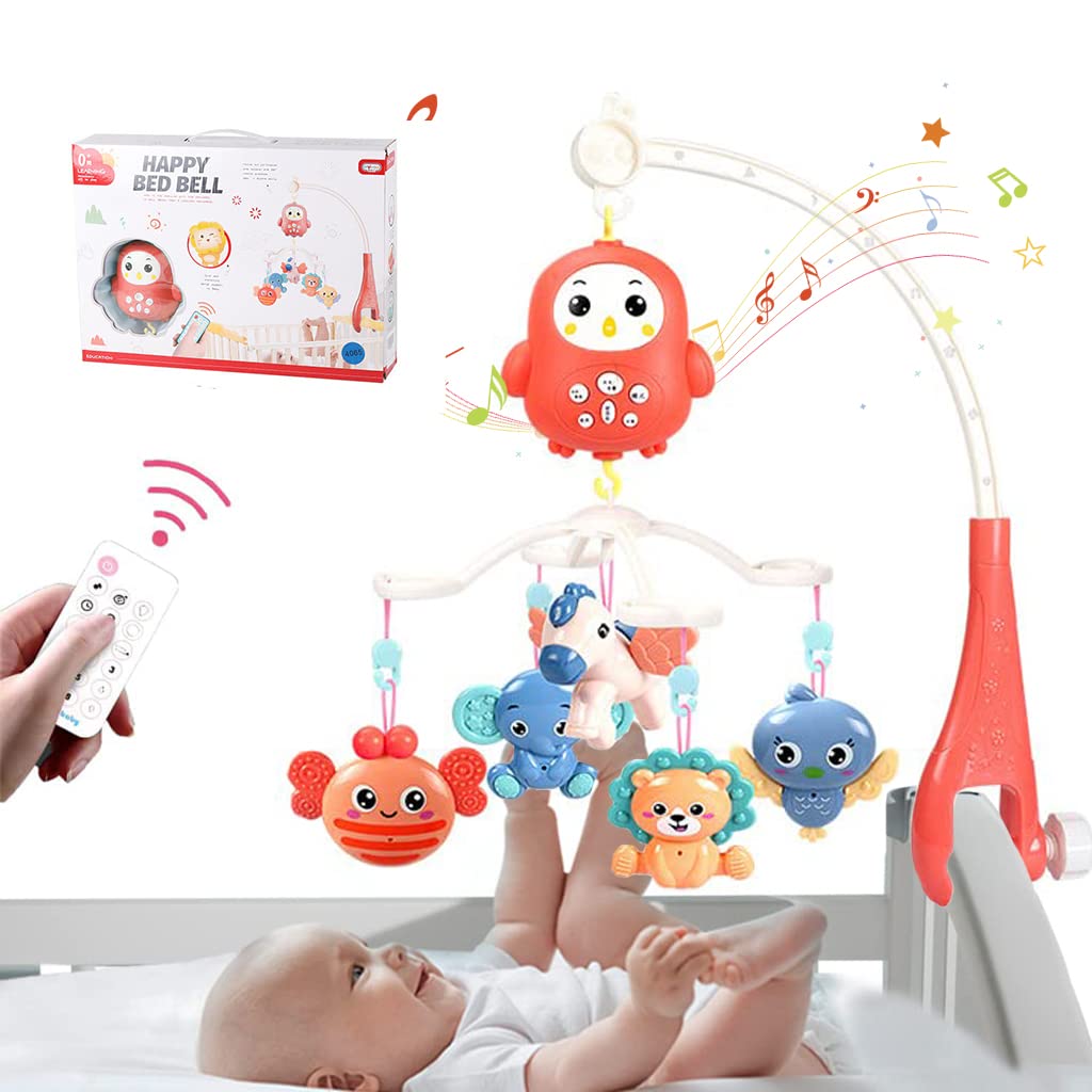 PATPAT® Hanging Toys for Babies 0-6 Months Cot Mobile Musical Toys New Born Baby Toys Electric Rotation Crib Hanging Toy with Lullabies, Timing, Night Light Crib Mobile for Boys Girls 3-6 Months (Red)